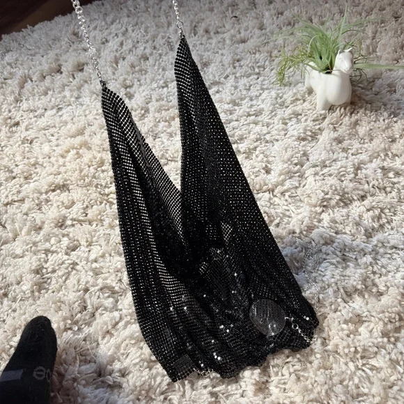 Glamorous going out party evening clubbing women’s Black Chainmail Tank Top. Tur - Picture 1 of 7